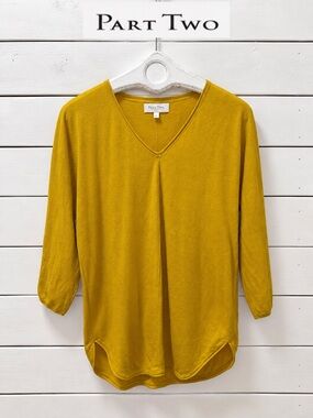PART TWO – Linen Cotton V-Neck Top – Mustard – Size S